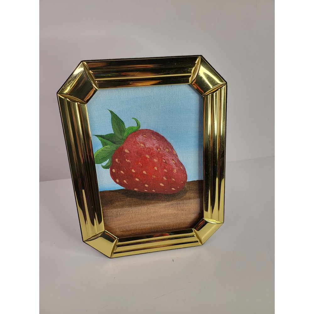 Vintage Fetco Gold Frame with Original Strawberry Painting Fruit Wall Decor 5x7